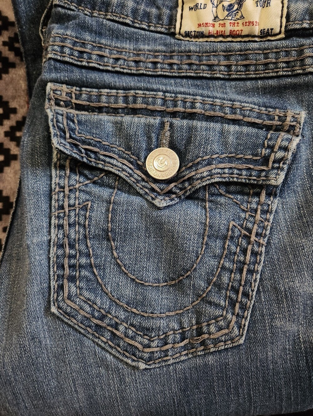 True Religion Y2K Thick Stitch Flap Pocket Bootcut Jeans Medium Wash Size 28 - Picture 9 of 11